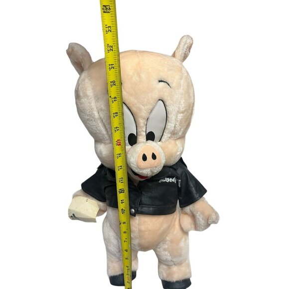 Looney Tunes 1995 Porky Pig That's All Folk's Plush Stuffed Leather Jacket 22” - Picture 6 of 10